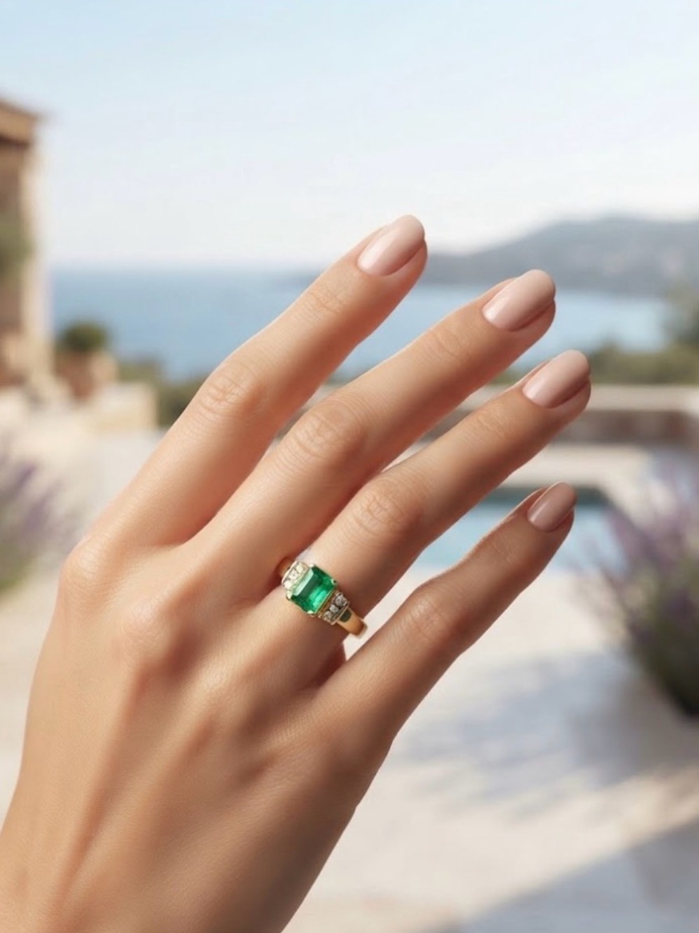 EMERALD GENUINE Stone and Diamond Accents 14 k gold